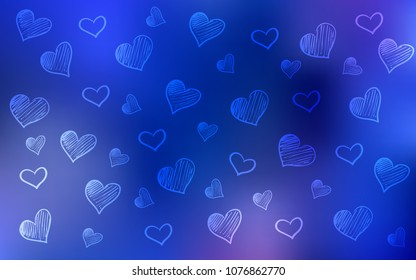 Light BLUE vector texture with lovely hearts. Beautiful colored illustration with hearts in celebration style. Pattern for marriage gifts, congratulations.