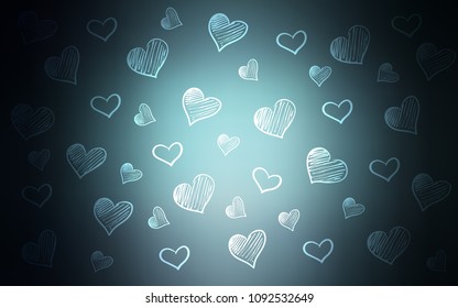 Light BLUE vector texture with lovely hearts. Beautiful colored illustration with hearts in celebration style. Pattern for carnival, festival romantic leaflets.