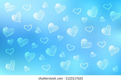 Light BLUE vector texture with lovely hearts. Blurred decorative design in doodle style with hearts. Pattern can be used for valentine's ad, booklets.