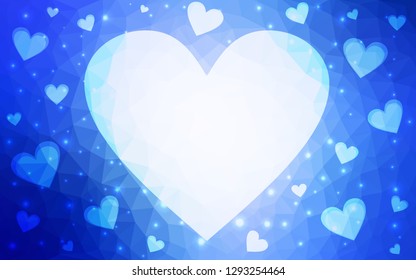 Light BLUE vector  texture with lovely hearts. Glitter abstract illustration with colorful hearts in romantic style. Template for Valentine's greeting postcards.