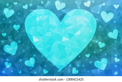 Light BLUE vector  texture with lovely hearts. Hearts on blurred abstract background with colorful gradient. Design for your business advert of anniversary.