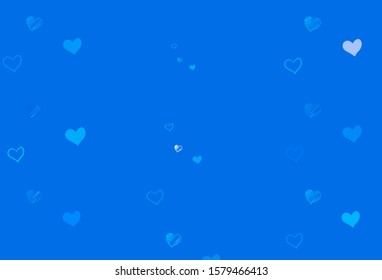 Light BLUE vector texture with lovely hearts. Hearts on blurred abstract background with colorful gradient. Design for your business advert of anniversary.