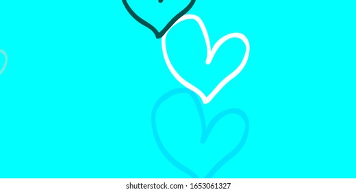 Light BLUE vector texture with lovely hearts. Glitter abstract illustration with colorful hearts in romantic style. Design for your business advert of anniversary.