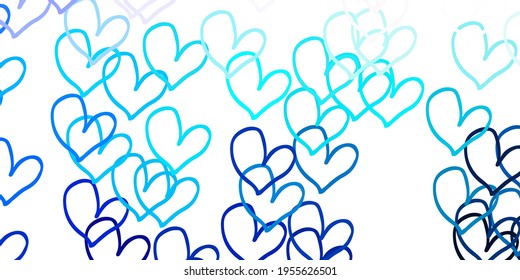 Light BLUE vector texture with lovely hearts. Blurred decorative design in doodle style with hearts. Pattern for valentine's ad, booklets.
