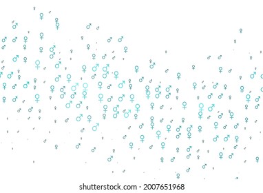 Textura vectorial azul claro con iconos masculinos y femeninos. Ilustración abstracta con símbolos de género de gradiente colorido. Plantilla para revistas de moda.