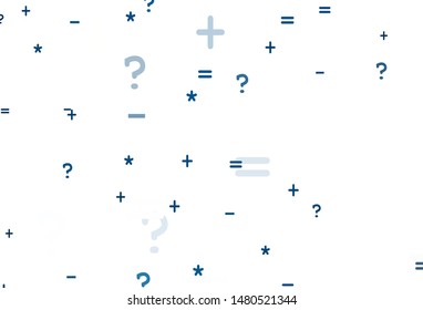 Light BLUE vector texture with mathematic symbols. Blurred design in simple style with collection of numerals. Pattern for posters, banners of math books.