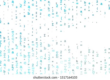 Light BLUE vector texture with mathematic symbols. Colored mathematic signs with gradient on white background. Pattern for ads, poster, banner of books.