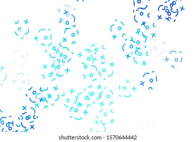 Light BLUE vector texture with mathematic symbols. Shining colorful illustration with isolated Digit signs. Template for landing page of typography.