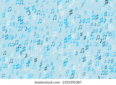 Textura vectorial AZUL ligera con notas musicales. Ilustración brillante de notas musicales de gradiente colorido. Patrón de los folletos del festival.
