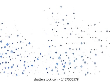 Light BLUE vector texture with playing cards. Colored illustration with hearts, spades, clubs, diamonds. Template for business cards of casinos.