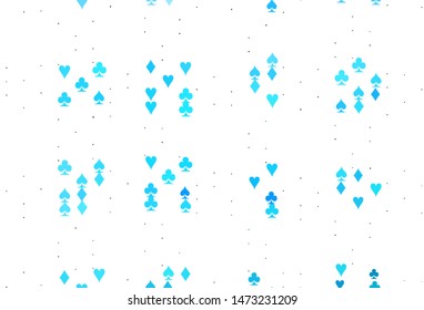 Light BLUE vector texture with playing cards. Blurred decorative design of hearts, spades, clubs, diamonds. Smart design for your business advert of casinos.