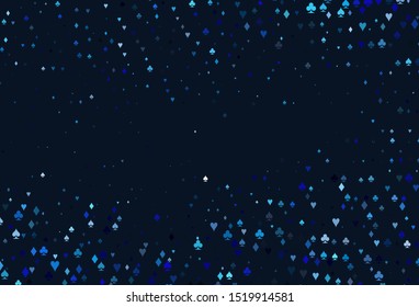 Light BLUE vector texture with playing cards. Glitter abstract sketch with isolated symbols of playing cards. Smart design for your business advert of casinos.