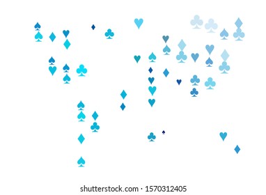 Light BLUE vector texture with playing cards. Blurred decorative design of hearts, spades, clubs, diamonds. Pattern for leaflets of poker games, events.