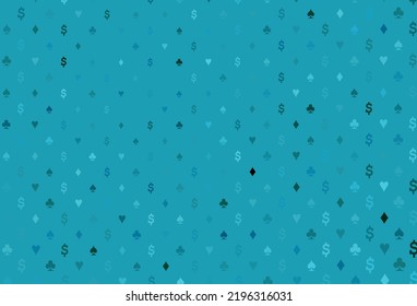 Light blue vector texture with playing cards. Colorful gradient with signs of hearts, spades, clubs, diamonds. Pattern for leaflets of poker games, events.