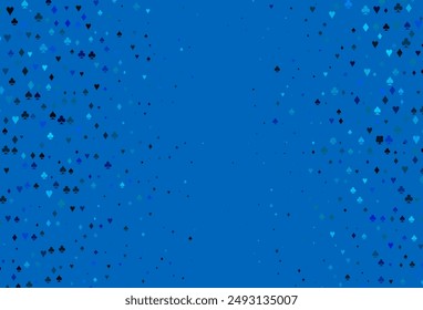 Light BLUE vector texture with playing cards. Illustration with set of hearts, spades, clubs, diamonds. Pattern for ads of parties, events in Vegas.