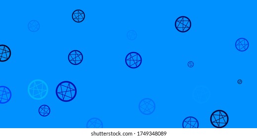 Textura vectorial AZUL ligera con símbolos religiosos. Ilustración vintage colorida con formas de alquimia de degradado. Mejor diseño de eventos de halloween.