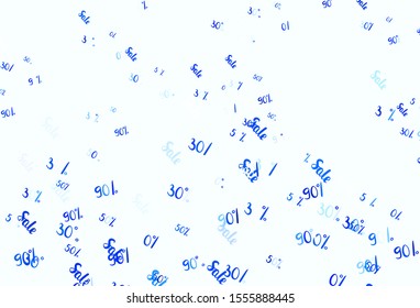 Light BLUE vector texture with selling prices 30, 50, 90 %. Colored words of sales with gradient on white background. Pattern for ads, posters, banners of sales.