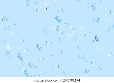Light BLUE vector texture with selling prices 30, 50, 90 %. Colored words of sales with gradient on white background. Backdrop for mega promotions, discounts.