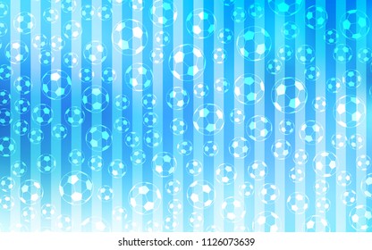 Light BLUE vector texture with soccer balls. Decorative design of football balls on a gradient backdrop. Pattern for promotion of soccer games.
