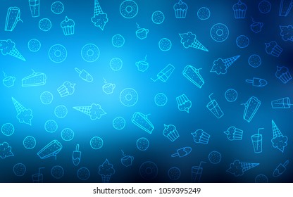 Light BLUE vector texture with sweets, candies. Beautiful colored illustration with candies in doodle style. Design for ad, poster, banner of cafes or restaurants.