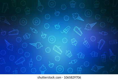 Light BLUE vector texture with sweets, candies. Beautiful colored illustration with candies in doodle style. Pattern for menu of cafes and restaurants.