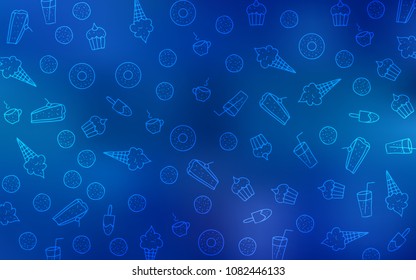 Light BLUE vector texture with sweets, candies. Decorative shining illustration with sweets on abstract template. Pattern for menu of cafes and restaurants.