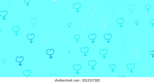 Light BLUE vector texture with women rights symbols. Colorful illustration with gradient feminism shapes. Design for International Women Day.