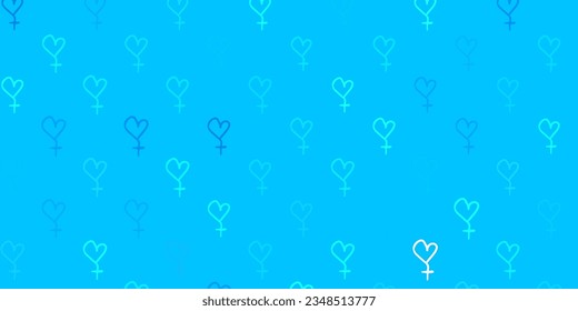Light BLUE vector texture with women rights symbols. Simple design in abstract style with women rights activism. Simple design for your web site.