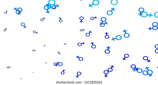 Light BLUE vector texture with women's rights symbols. Illustration with signs of women's strength and power. New side for your design.