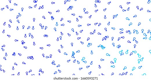 Light BLUE vector texture with women's rights symbols. Colorful illustration with gradient feminism shapes. Elegant design for wallpapers.