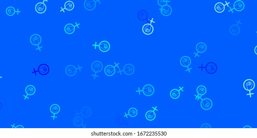 Light BLUE vector texture with women's rights symbols. Colorful illustration with gradient feminism shapes. Design for International Women’s Day.