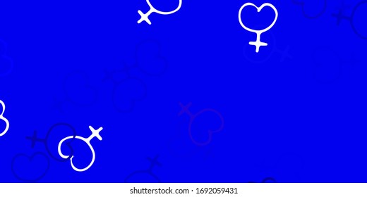 Light BLUE vector texture with women's rights symbols. Colorful feminism symbols with a gradient in modern style. Background for International Women’s Day.