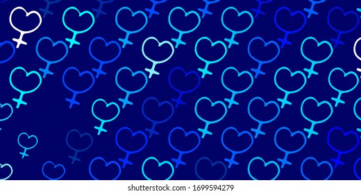 Light BLUE vector texture with women's rights symbols. Colorful illustration with gradient feminism shapes. Simple design for your web site.
