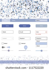 Light BLUE vector ui kit with dots. Colorful ui/ux kit with header consisted of spheres. Simple colorful design for websites.