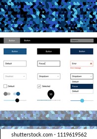 Light BLUE vector ui kit with dots. Modern Style guide with colorful gradient circles in its header. This sample is for your landing page.