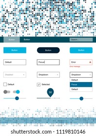Light BLUE vector ui kit with dots. Simple Material Design Kit with colorful dots in header. Simple colorful design for websites.