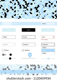 Light BLUE vector ui kit with dots. Colorful ui/ux kit with header consisted of spheres. This sample is for your landing page.