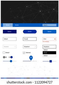 Light BLUE vector ui kit in polygonal style with circles. Web ui kit with abstract triangles, circles in its header. Beautiful layout for websites, landing pages.