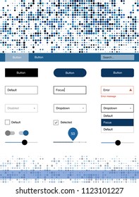 Light BLUE vector ui kit with dots. Web ui kit with abstract gradient circles in its header. Simple colorful design for websites.