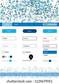 Light BLUE vector ui kit with dots. Simple Material Design Kit with colorful dots in header. Simple colorful design for websites.