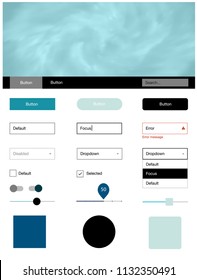 Light BLUE vector ui kit with clouds & stars. Simple Material Design Kit with colorful clouds in header. This sample is for your website.