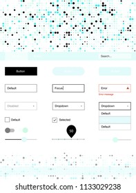 Light BLUE vector ui kit with dots. Modern Style guide with colorful gradient circles in its header. This template you can use for websites.