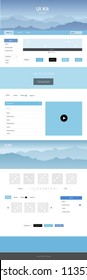 Light BLUE vector ui kit with landscape. Colorful Style guide with mountains on abstract background. This sample is for your tourist website.