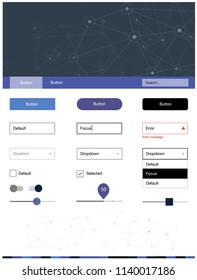 Light BLUE vector ui kit in polygonal style with circles. Style guide with triangles, circles on abstract background. This sample is for your landing page.