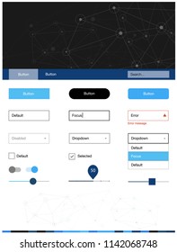 Light BLUE vector ui kit in polygonal style with circles. Simple Material Design Kit with colorful triangles, circles. Beautiful layout for websites, landing pages.