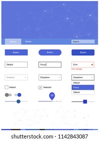 Light BLUE vector ui kit in polygonal style with circles. Web ui kit with abstract triangles, circles in its header. This template you can use for landing pages.