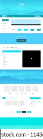Light BLUE vector ui kit with landscape. Beautiful ui ux kit with colorful mountains in its header. Beautiful layout for websites, landing pages.