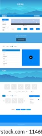Light BLUE vector ui kit with landscape. Beautiful ui ux kit with colorful mountains in its header. Beautiful layout for websites, landing pages.