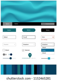 Light BLUE vector ui kit with bubble shapes. Creative illustration in halftone marble style with gradient. This template you can use for landing pages.