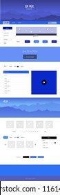 Light BLUE vector ui kit with landscape. Beautiful ui ux kit with colorful mountains in its header. Template for website of outdoor activities.